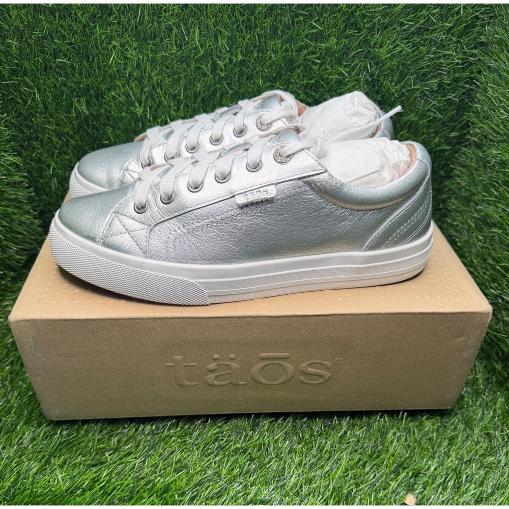 Taos Plim Soul Lux Silver Metallic Leather Sneakers Shoes PLX-13994A Womens 8.5